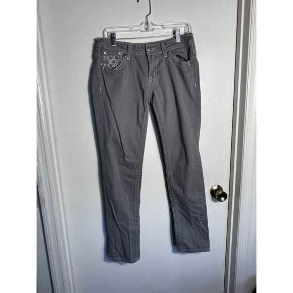 Miss Me Denim - Miss Me Womens Skinny Jeans Size 28 Grey Cross Angel Wings Rhinestone JP5558S5